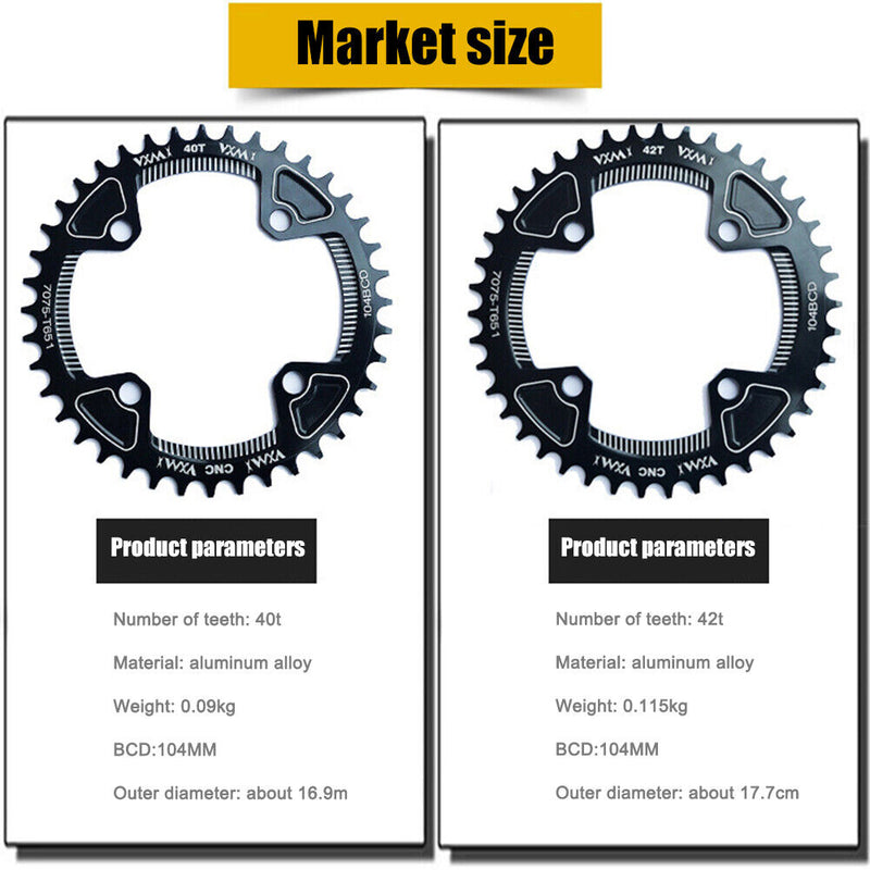 VXM 104BCD 40T/42T MTB Bike Narrow Wide Chainring Single Speed (Balck 42T) Newly