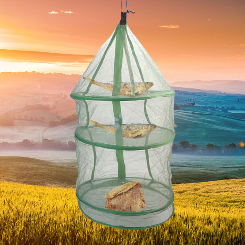 Foldable Drying Net Green Rack Net Dryer with Zipper for Fish Fruit Vegetable