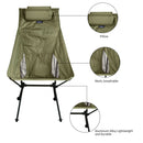 High Back Folding Camping Chair & Removable Pillow Moon Chair (Army Green)