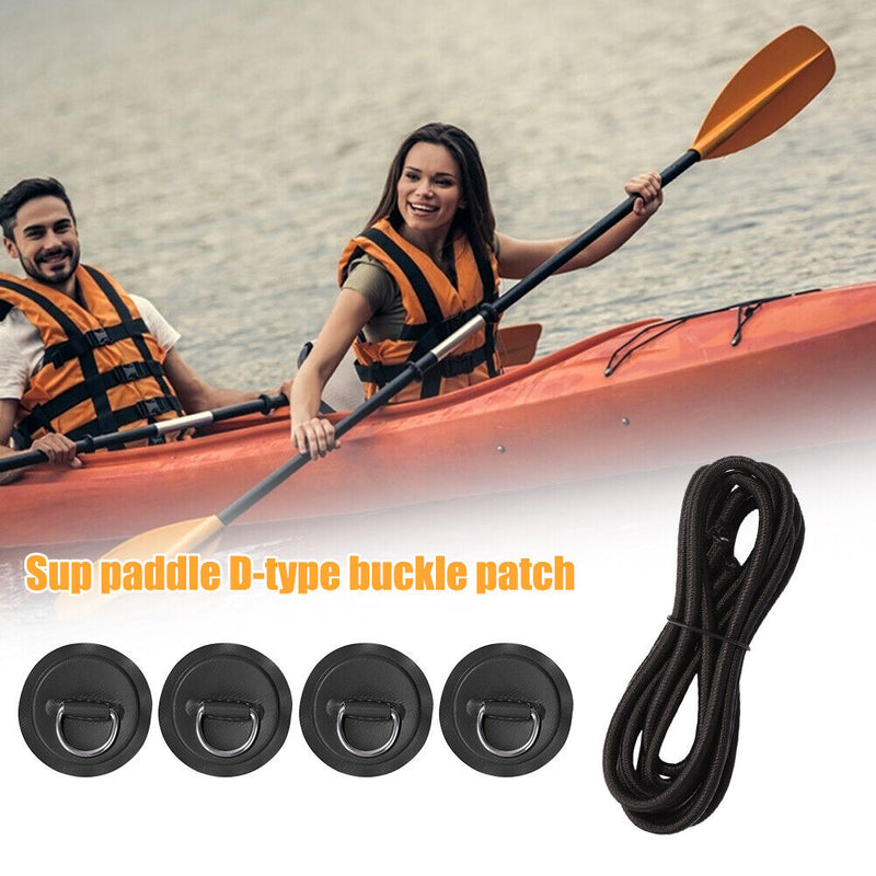 Stainless Steel D Ring Pad Patch 2.5m Rope Kit for Paddle Board (Black) Newly