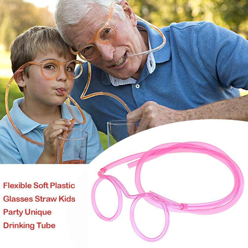 Flexible Soft Plastic Glasses Straw Kids Party Unique Drinking Tube (Pink) Newly