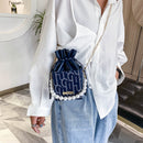 Fashion Women Drawstring Shoulder Bag PU Leather Square Box Crossbody Handbag