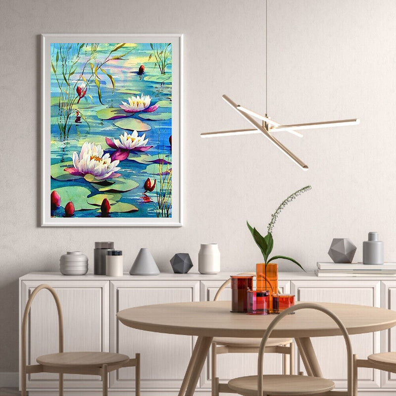 DIY Hand Painted Paint By Numbers Oil Canvas Pictures Lotus in Pond Kit Orn