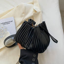 Fashion Pleated Crossbody Handbags PU Leather Women Solid Bucket Coin Purses