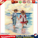 Partial Embroidery 11CT Cross Stitch Kit Seaside Boy and Girl DIY Stamped Newly