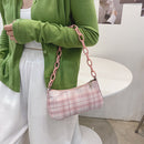 Women Casual Grid Print Acrylic Chain Underarm Bag Fashion Small Handbags Purse