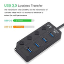 Powered High Speed USB 3.0 Hub with Individual Power Switches for PC Computer
