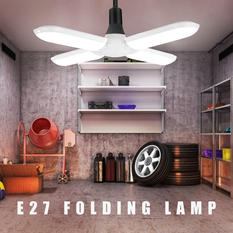 3 Leaf LED Fan Deformable Lamp Fan Folding Garage Ceiling Workshop Lamp (C)