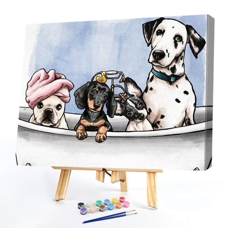 Oil Paint by Numbers Bathtub Dog Canvas Artwork Living Room Picture Decorat
