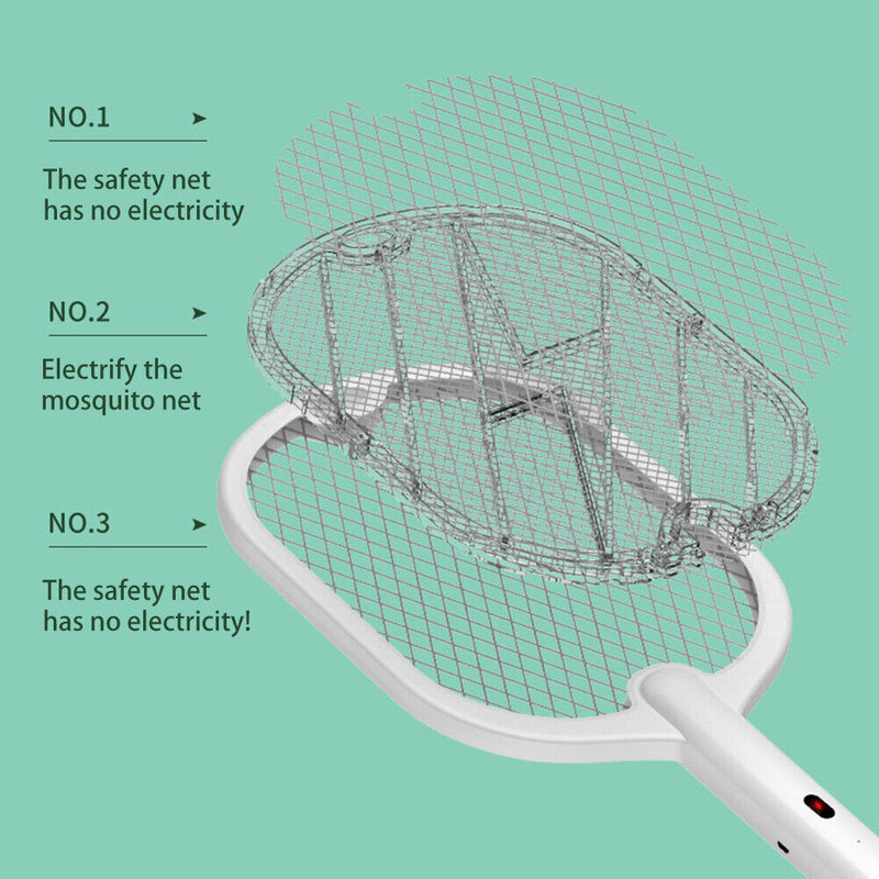 2 in 1 3500V Electric Flies Swatter Mosquito Trap Racket Bug Killer (White)