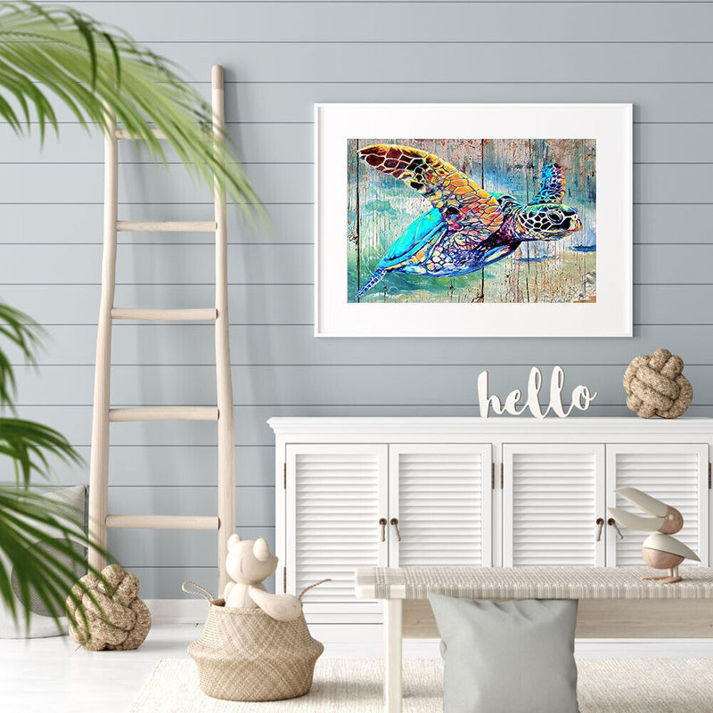 round diamond painting of sea turtle underwater animal