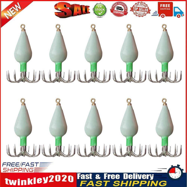 10pcs Squid Jigs Hooks Cuttlefish Octopus Lure Bait Fishhook (Green 56g) Newly