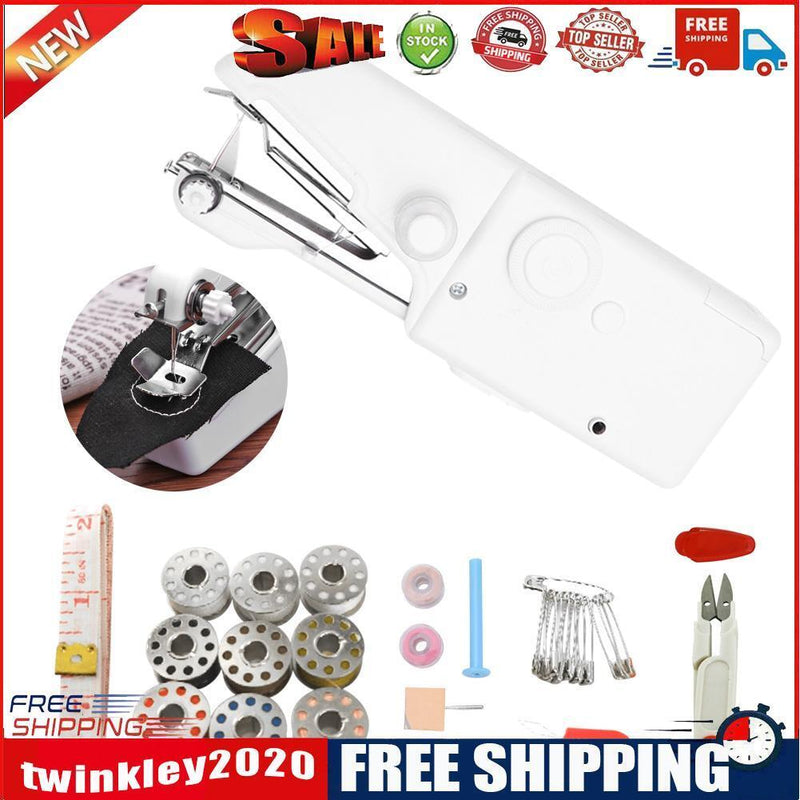 Portable Mini Handheld Electric Sewing Machine Set w/Pins Scissors Bobbins