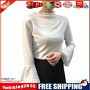 Spring Daily Flare Sleeve T-shirt Women Sweet Bottoming Tops (White XL)