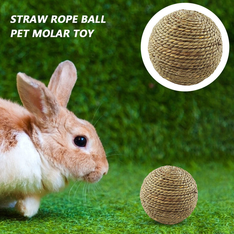 Small Animal Chew Grass Ball Pet Hamster Molar Tooth Clean Balls (Straw) Newly