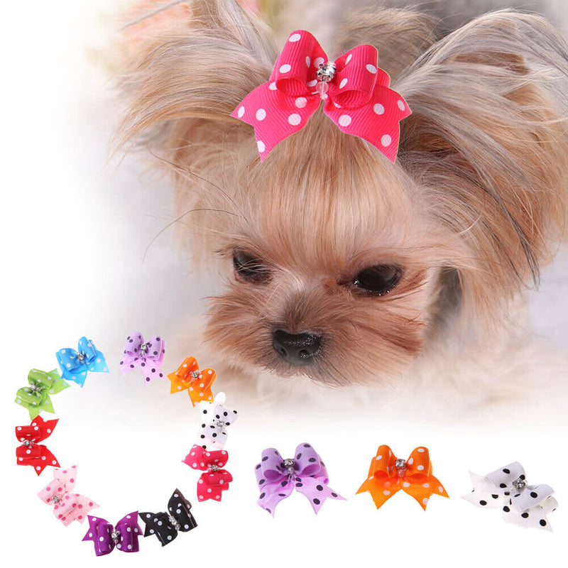10pcs Pet Cat Dog Small Puppy Pet Dog Rhinestone Hairpin Hair Bow Rubber Newly