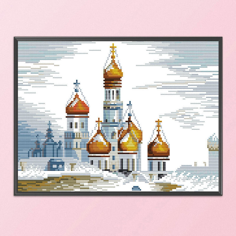 14CT Partial Cross Stitch Castle Stamped DIY Embroidery Kits Printed Crafts