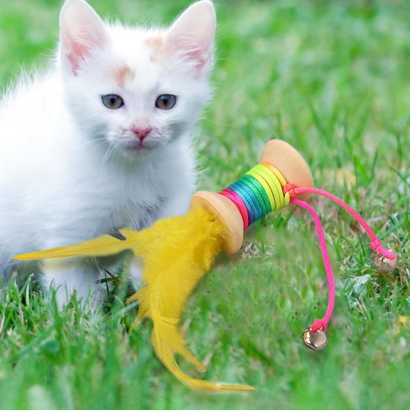 Cat Wooden Rolling Bell Color Feather Sounding Kitten Pet Palying Partner Random