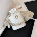 Fashion Women Drawstring Bucket Bag Alligator PU Chain Casual Crossbody Handbag