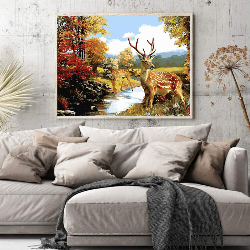 Deer by the Creek Oil Paint By Numbers DIY Canvas Wall Art Picture Craft Decor