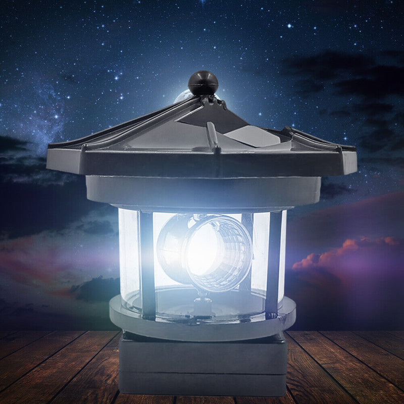 Lighthouse Solar LED Light Garden Outdoor Beacon Rotating Beam Lamp (Black)