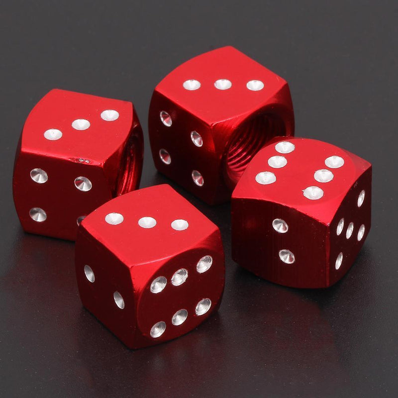 4pcs Dice Style Car Tire Wheel Tyre Caps Valve Stem Air Dust Covers Red Aluminum