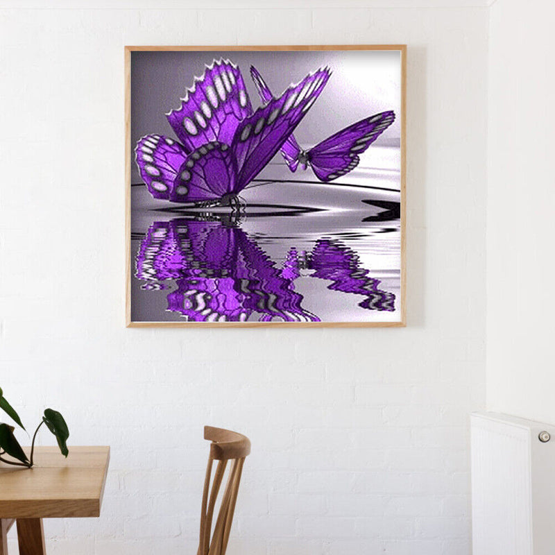 5D DIY Rhinestone Purple Butterfly Picture Full Round Drill Diamond Painting Kit