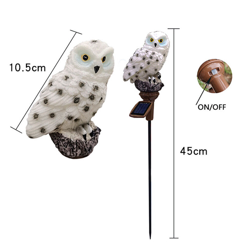 LED Solar Lights Owl Lawn Stakes Lamp Yard Art Home Garden Decor (White) Newly