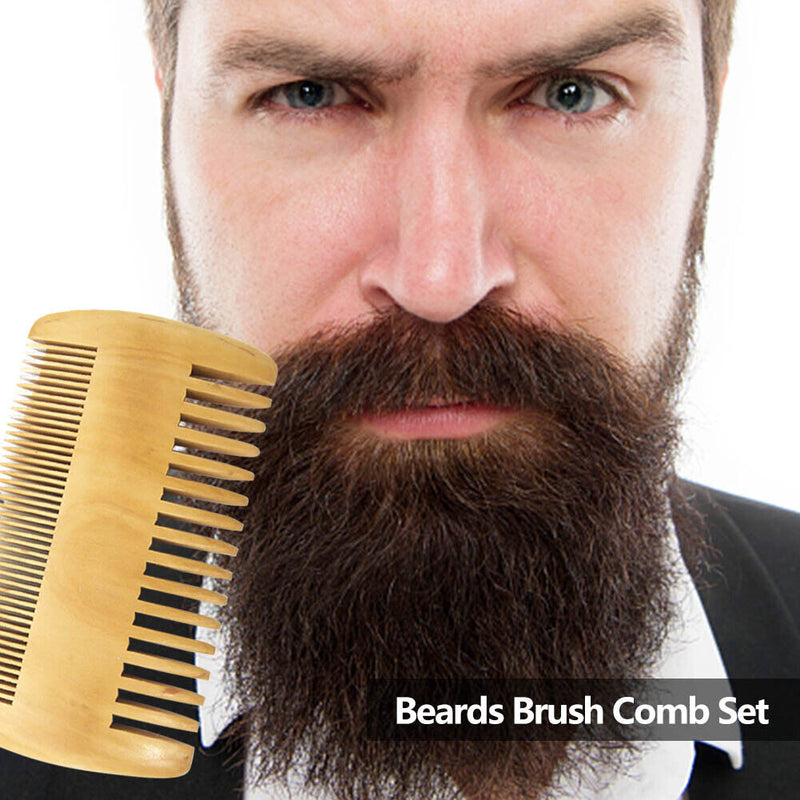 Professional Men Mustache Shaving Comb Bristle Wood Beard Brush Face Cleaning