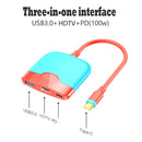 3 in 1 for NS Type-C to HDMI-Compatible USB 3.0 PD HDTV Extender (Red Blue)