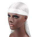 Silky Durag for Men Women Satin Soft Headwrap Long Tail Hip-Hop (White)