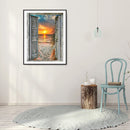 Handmade Full Square Drill 5D Door Sunset Drawing Kit DIY Diamond Painting Craft