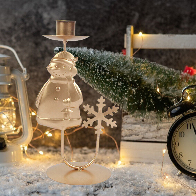Snowman Santa Candle Holder Metal Lighting Candlestick Christmas Party Decor