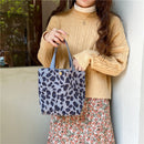 Daily Corduroy Bento Handbag Women Animal Lunch Storage Bag (Grey Leopard)