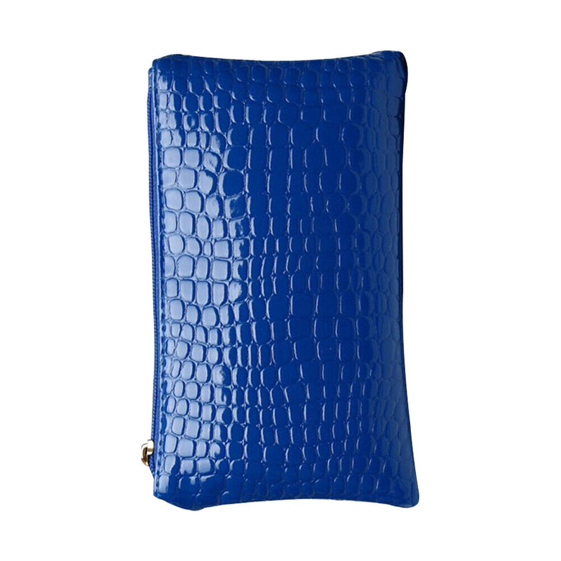 Retro Crocodile Leather Women Clutch Bag Zipper Purse Handbag (Dark Blue)