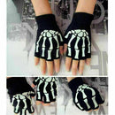 Gothic Knitted Black with White Skeleton Bones Fingerless Punk~ Gloves Sale T7T0