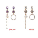 Women Purple Crystal Dangle Earrings Ear Stud Drops Earrings Rhinestone