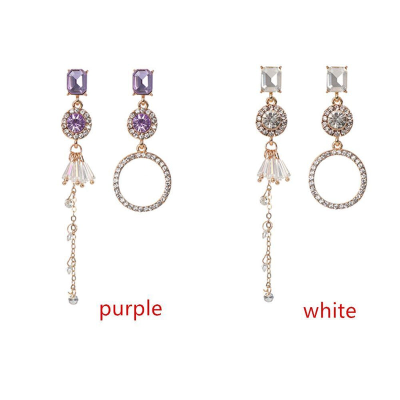 Women Purple Crystal Dangle Earrings Ear Stud Drops Earrings Rhinestone