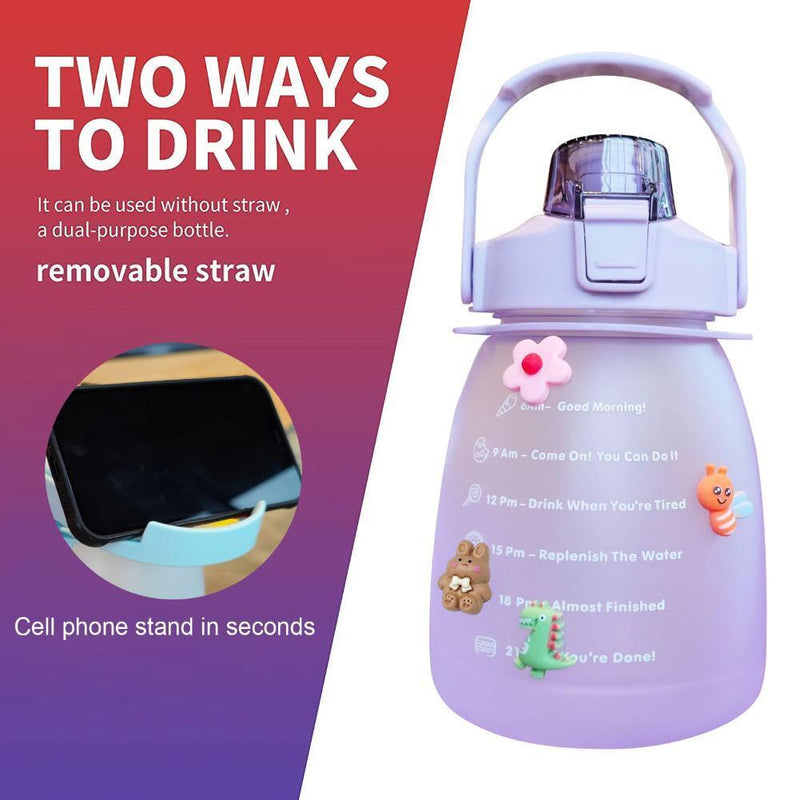 Water Bottle - Cute Belly Bottles Water Jug with Time Marker 1.3L (Purple)