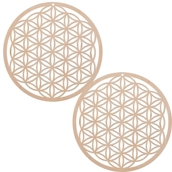 Wooden Wall Sign Slice Wood Base Flower Of Life Energy Mat Flower of Life Shape