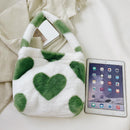 5pcs Retro Women Plush Leopard Love Shoulder Bag(Green Heart)