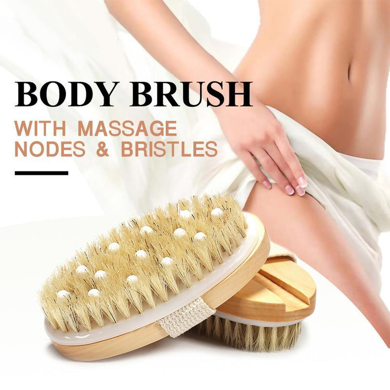 Wooden Bristle Body Brush Dry Wet Bath Scrubber Massager Exfoliate Shower Tools