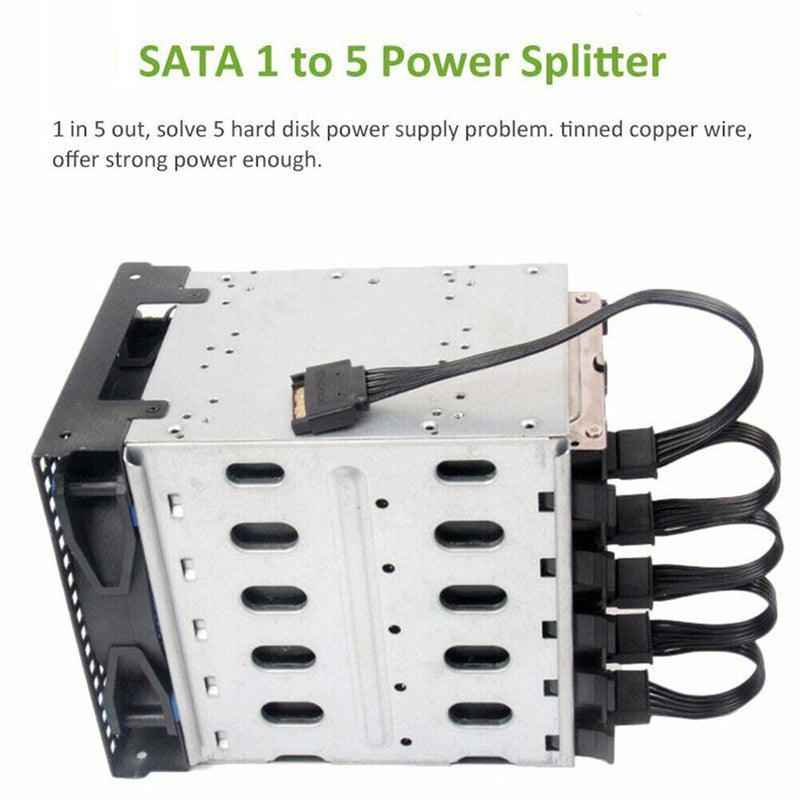 SATA 1to 5 SATA Hard Drive Power Supply Splitter Cable Cord 15 Pin SATA Power