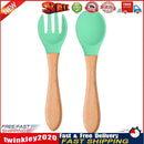 Baby Wooden Silicone Feeding Spoon Toddlers BPA-free Tableware (13) Newly