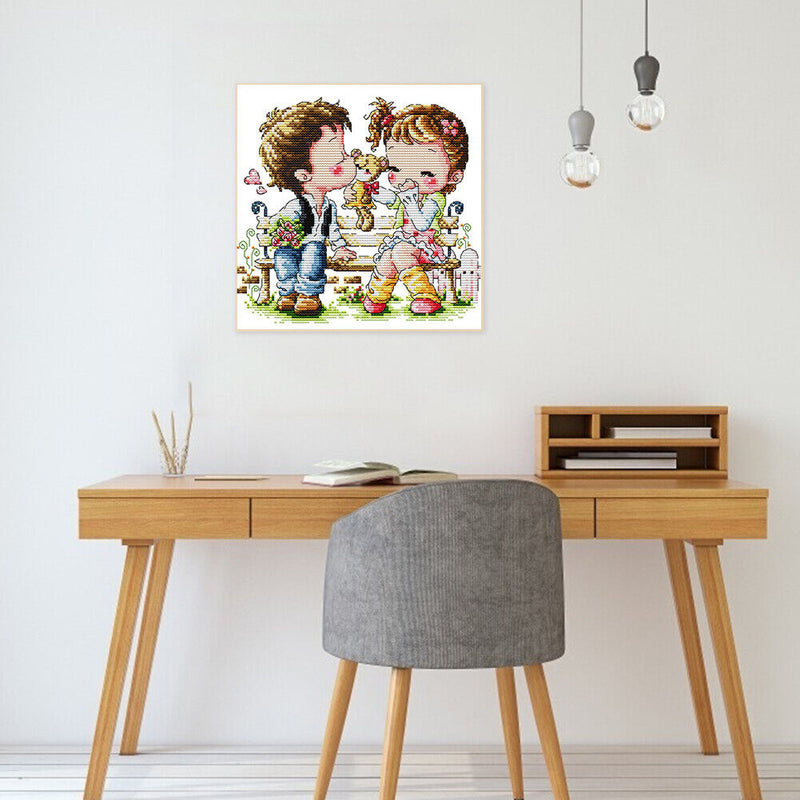 Partial Embroidery Lover Kiss DIY Stamped Canvas 14CT Needlework Sets Home Decor