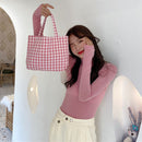 Cloth Shopping Tote Large Bag Plaid Picnic Travel Fashion Ladies Lunch Handbag