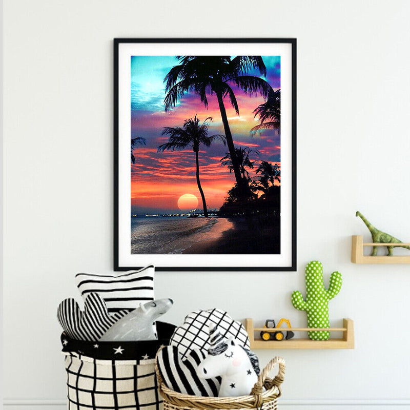 DIY Seaside Sunset Oil Paint by Numbers Drawing on Canvas Pictures Home Decor