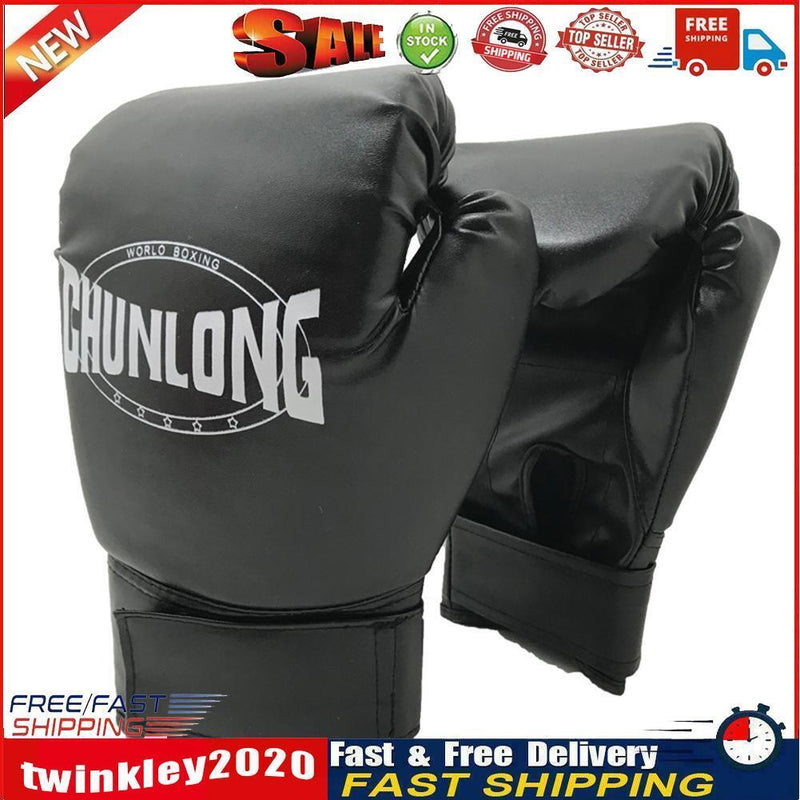 2pcs Muay Thai Karate Punching Gloves PU Boxing Training Gloves (Black) Newly
