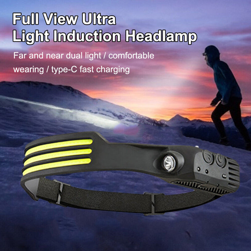 COB LED Sensor Headlight Flashlight USB Outdoor Camping Strong (C White)