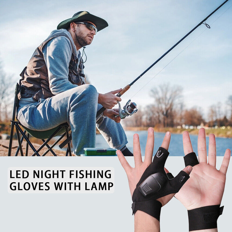 Outdoor Fishing Fingerless Gloves LED Flashlight Camping Hiking Cycling Gloves